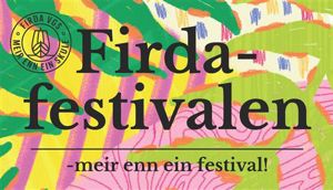 Banneret til Firdefestivalen med fargerik bakgrunn