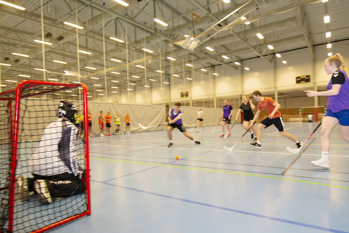 Bilde av elevar som spelar landhockey