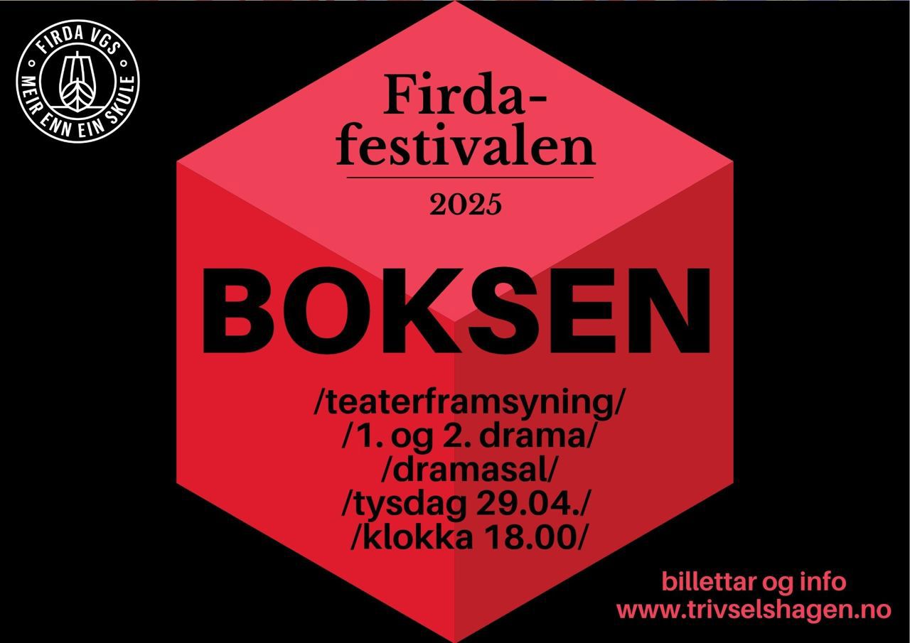 Svart firkant med ein raud boks i midten med teksten "Boksen"